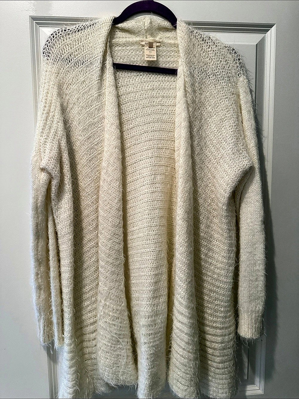 Mystree Fuzzy Open Front Cardigan in Cream Like New